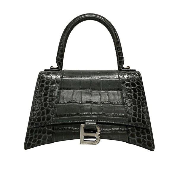 Auth BALENCIAGA Hourglass Top Handle Small 593546 Dark Gray Leather Handbag - Picture 1 of 16